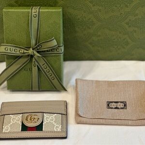 Gucci Ophidia Card Case Wallet New Oatmeal